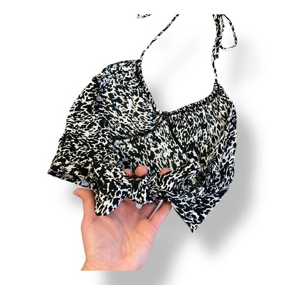 Motel Rocks Leopard Print Tie Back Halter Top Womens Size‎ XS Black White - Picture 5 of 8